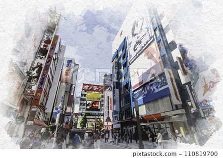 水彩風格秋葉原站街東京千代田區 水彩風格秋葉原站街東京千代田區 110819700