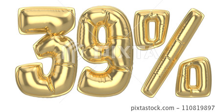Number Percent 3D Rendering Gold Metal Discount 110819897