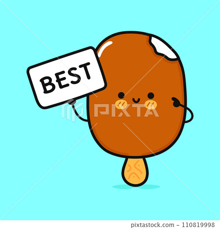 Cute Ice cream sundae with poster best. Vector hand drawn cartoon kawaii character illustration icon. Isolated on blue background. Ice cream sundae think concept Cute Ice cream sundae with poster best. Vector hand drawn cartoon kawaii character illustration icon. Isolated on blue background. Ice cream sundae think concept 110819998