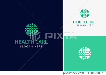 Vector geometric cross medical care healthcare with nature eco leaf logo design concept 110820014