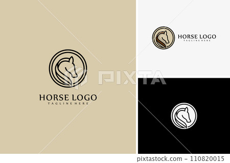 Vector minimalist line of Horse head logo, equine fencer steed dobbin logo design 110820015