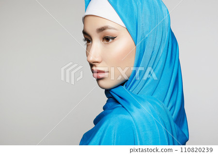 beautiful young muslim woman. beauty girl in hijab 110820239