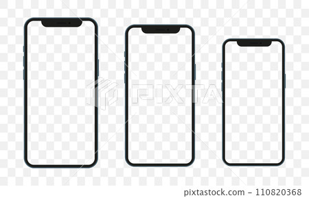 Realistic smartphone mockup. Cellphone frame with blank display isolated templates, phone different angles views. Vector mobile device concept 110820368