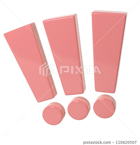 Three Exclamation signs pink color. Realistic 3d balloon on white background for happy valentines day, wedding, greeting card or danger, stop accent design 110820507