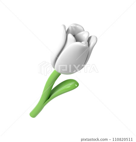 3d White Tulip Flower Cartoon Style for Bouquet or Decoration. Love Valentine romantic design Isolated on White Background spring illustration 3d White Tulip Flower Cartoon Style for Bouquet or Decoration. Love Valentine romantic design Isolated on White Background spring illustration 110820511