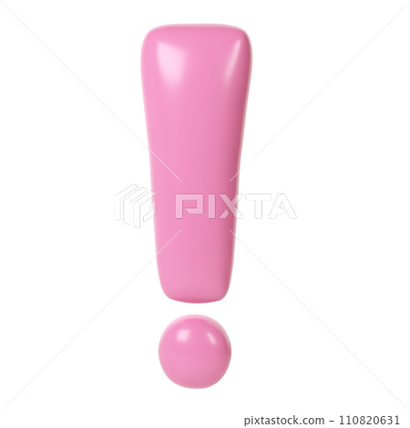 Exclamation sign pink color. Realistic 3d balloon on white background for happy valentines day, wedding, greeting card or danger, stop accent design Exclamation sign pink color. Realistic 3d balloon on white background for happy valentines day, wedding, greeting card or danger, stop accent design 110820631