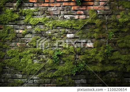 brick wall covered with ivy 110820654
