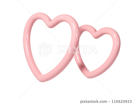 3d two pink glossy heart love frames on white background. Suitable for Valentine day, Mother day, Women day, wedding, sticker, greeting card. February 14th 110820933