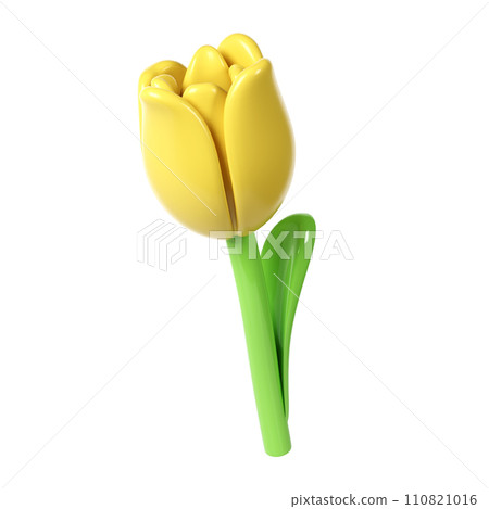 3d Yellow Tulip Flower Cartoon Style for Bouquet or Decoration. Love Valentine romantic design Isolated on White Background spring illustration 110821016