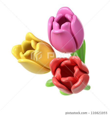 3d Tulip Flower Bouquet in Cartoon Style for Decoration Spring. Love Valentine romantic design Isolated on White Background illustration 3d Tulip Flower Bouquet in Cartoon Style for Decoration Spring. Love Valentine romantic design Isolated on White Background illustration 110821055