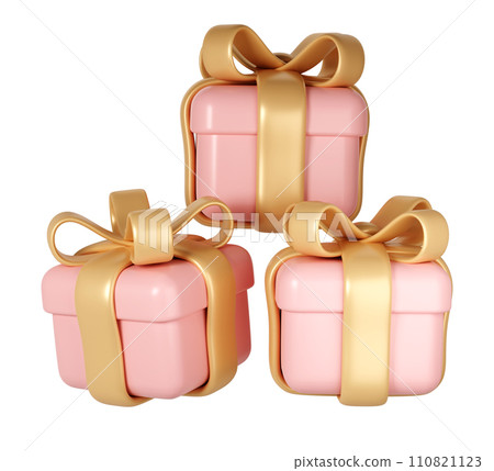 3d pink Valentines Day three gift boxes icon with golden ribbon bow on white background. Render Romantic love modern holiday item for present shopping banner or poster 3d pink Valentines Day three gift boxes icon with golden ribbon bow on white background. Render Romantic love modern holiday item for present shopping banner or poster 110821123