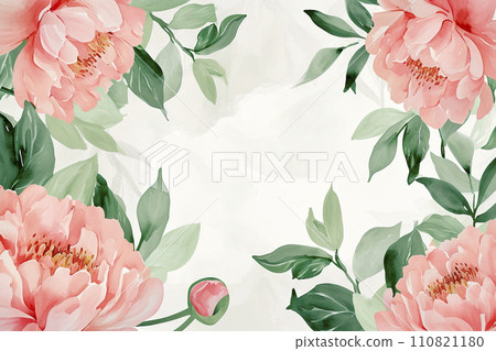 Abstract floral art background template botanical watercolor, Vector floral illustrations of buds, leaves, pastel tones,frame, seamless pattern, peony for wedding invitation, greeting card or poster 110821180