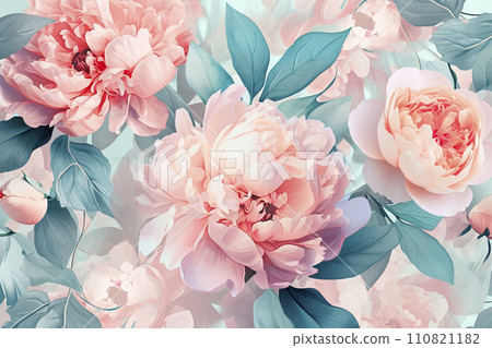 Abstract floral art background template botanical watercolor, Vector floral illustrations of buds, leaves, pastel tones,frame, seamless pattern, peony for wedding invitation, greeting card or poster 110821182