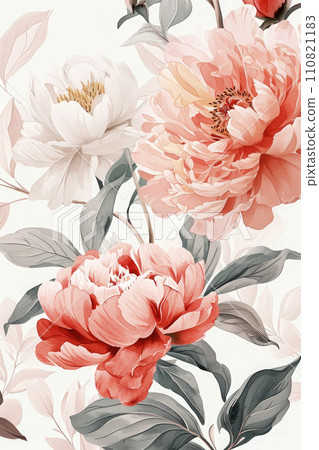 Abstract floral art background template botanical watercolor, Vector floral illustrations of buds, leaves, pastel tones,frame, seamless pattern, peony for wedding invitation, greeting card or poster 110821183