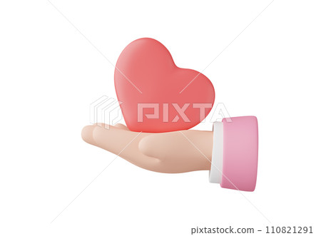 3D render, Minimal hand arm holding red heart carefully gesture isolated on background, give heart, icon element for social media and mock up, love concept. 110821291