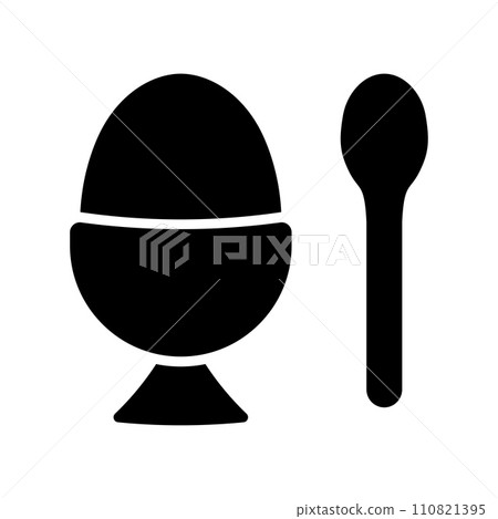 Breakfast food icon. Soft boiled egg in eggshell in egg holder. 110821395