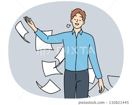 Happy businessman throw papers feel relieved Happy businessman throw papers feel relieved 110821445