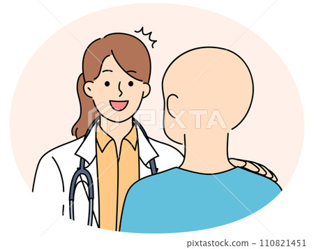 Smiling doctor help talk with cancer patient Smiling doctor help talk with cancer patient 110821451