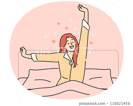 Happy woman stretch wakeup in bed 110821458