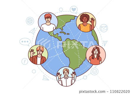 International group of students studying and communicating via internet around globe International group of students studying and communicating via internet around globe 110822020