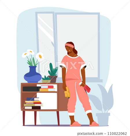 Exhausted Housewife, With Weary Eyes And Aching Back, Triumphs Over Domestic Chaos. Gleaming Floors, Vector Illustration 110822062