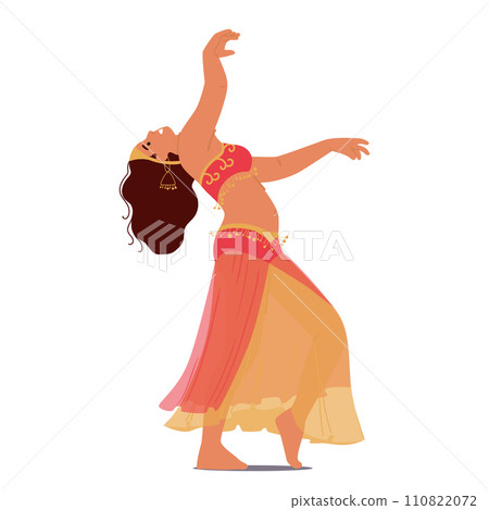 Graceful And Captivating Eastern Woman Dances The Belly Dance With Fluid Movements, Expressing Cultural Allure 110822072