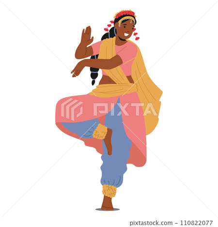 Graceful And Vibrant Indian Female Dancer Mesmerizes With Intricate Hand Gestures, Expressive Facial Movements 110822077