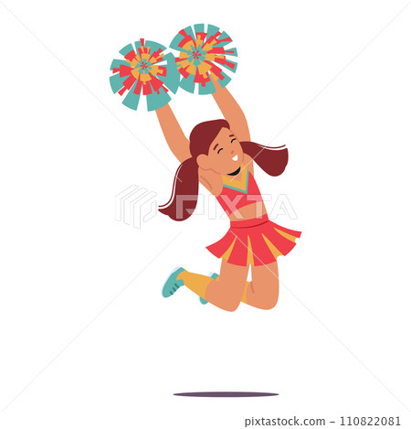 Adorable Little Cheerleader, Donning A Vibrant Uniform, With Pompoms In Hand, Radiates Joy And Innocence 110822081
