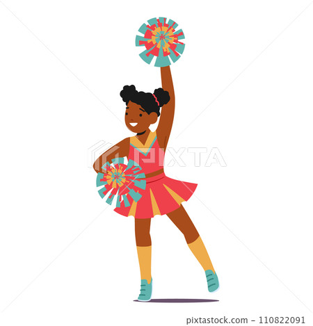 Delightful Cheerleader Adorned In Vibrant Uniform, Exudes Infectious Enthusiasm. Pigtails Bounce As She Twirls Pompoms Delightful Cheerleader Adorned In Vibrant Uniform, Exudes Infectious Enthusiasm. Pigtails Bounce As She Twirls Pompoms 110822091