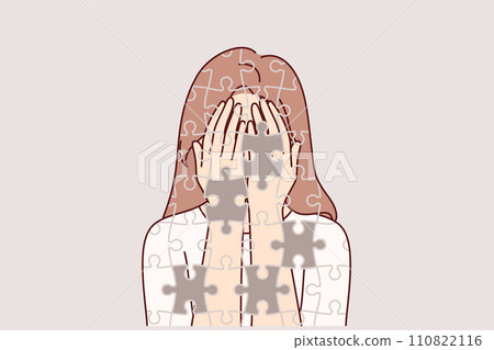 Depressed girl suffers from self-destruction and personality destruction, consists mosaic with void Depressed girl suffers from self-destruction and personality destruction, consists mosaic with void 110822116