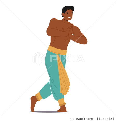 Indian Male Dancer, Adorned In Vibrant Traditional Attire, Gracefully Performs Intricate Hand Gestures And Footwork 110822131