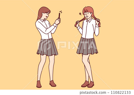 Teenage girls had photo shoot in school uniforms, posing for mobile application on social network 110822133