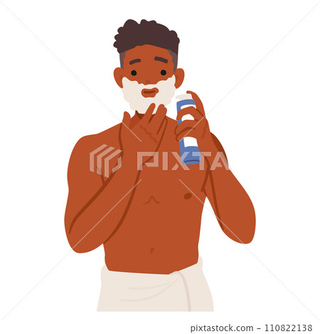 Male Beauty Routine. Man Applying Shaving Foam On The Face, Prepares The Skin For Smooth And Comfortable Shave Male Beauty Routine. Man Applying Shaving Foam On The Face, Prepares The Skin For Smooth And Comfortable Shave 110822138