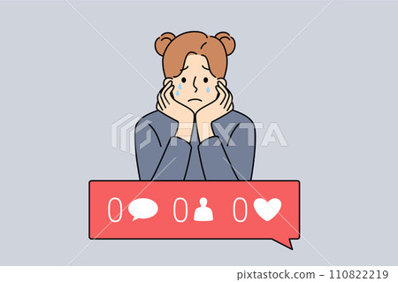 Girl is sad because of digital addiction and lack of subscribers and likes on social networks Girl is sad because of digital addiction and lack of subscribers and likes on social networks 110822219