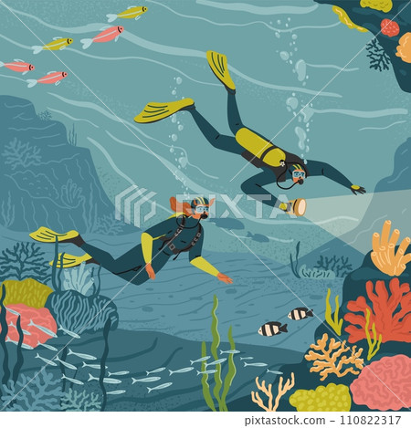 Man and woman couple enjoying romantic scuba diving 110822317