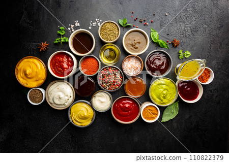 Set of different dip sauces 110822379