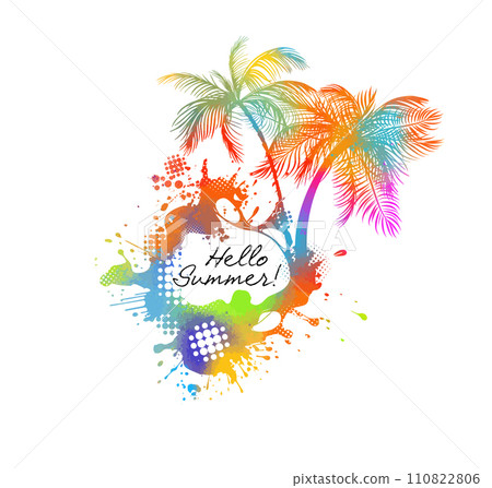 Silhouette of a colored palm tree on a white background with seagulls. hand drawing. Not AI. Vector illustration Silhouette of a colored palm tree on a white background with seagulls. hand drawing. Not AI. Vector illustration 110822806