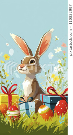 AI-generated content. Spring Easter Bunny with Colorful Eggs and Blooming Flowers AI-generated content. Spring Easter Bunny with Colorful Eggs and Blooming Flowers 110822997