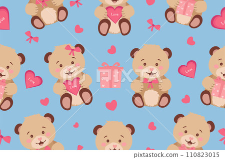 Seamless pattern with cute teddy bears. Wrapping paper, interior wallpaper, print, design template. Vector illustration Seamless pattern with cute teddy bears. Wrapping paper, interior wallpaper, print, design template. Vector illustration 110823015