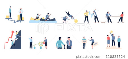 Career struggle competition. Business workers office competition. Winner and victory, salary gap and achievement. Leadership recent vector scenes Career struggle competition. Business workers office competition. Winner and victory, salary gap and achievement. Leadership recent vector scenes 110823524