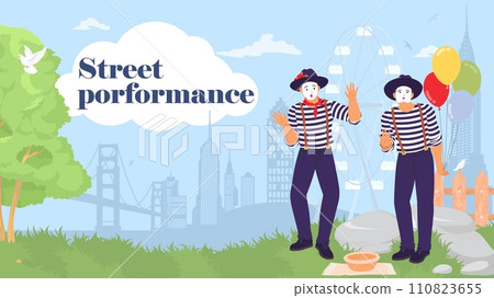 Street mime comedian performance landing page design template 110823655