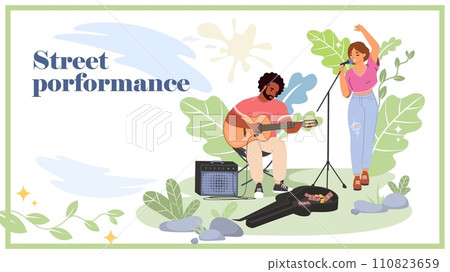 Street performance of acoustic music band landing page Street performance of acoustic music band landing page 110823659