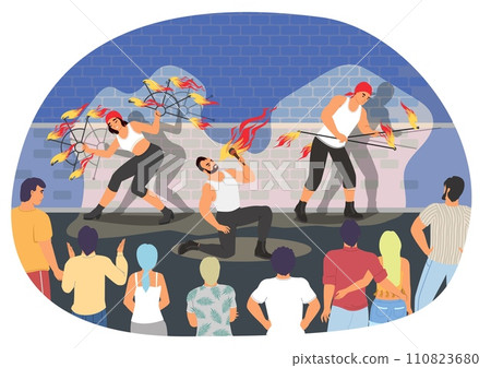 Street fire show entertainment for people vector illustration 110823680