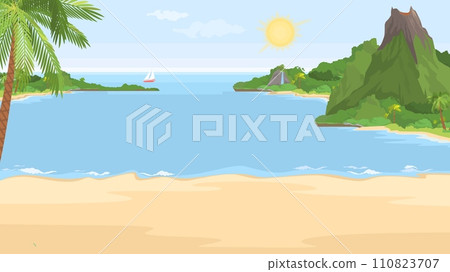 Empty tropical beach at resort cartoon vector illustration Empty tropical beach at resort cartoon vector illustration 110823707