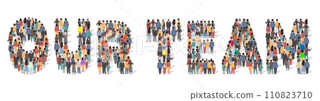 Out team creative lettering made of people employee 110823710