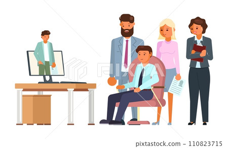 Online job interview concept with man making video call with hr manager Online job interview concept with man making video call with hr manager 110823715