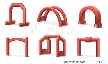 Red inflatable arch realistic set of balloon tubes isolated on white 110823716