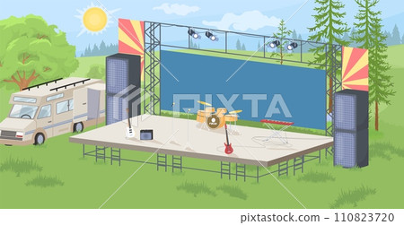 Empty musical stage prepared for open air party vector illustration 110823720