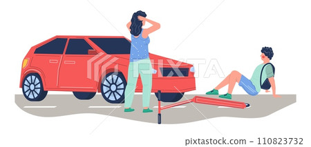 Woman car driver hitting boy electric kick scooter rider 110823732