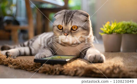 Scottish Fold obsessed with smartphones - AI-generated image Scottish Fold obsessed with smartphones - AI-generated image 110823849